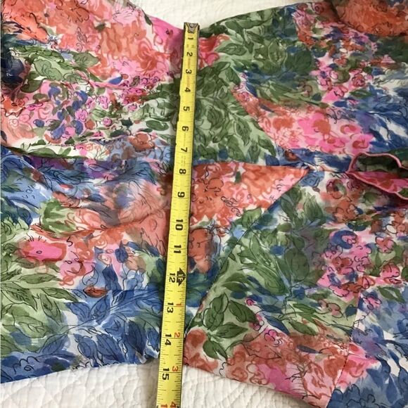 Vintage 60s Floral Print Ruffle Neck Long Sleeve Maxi Dress - Picture 12 of 16